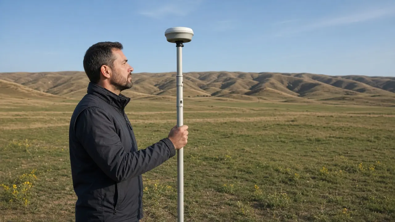 Açık arazide GNSS ölçümü.